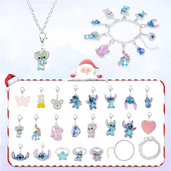 Stitch Adventkalender 2024 Smycken Adventkalender 2024 Jul 24 Dagar Nedräkningskalender med DIY Armband Jul Semester Ornament Flickor Present
