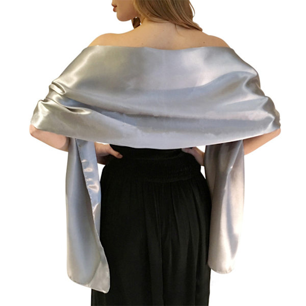 Kvinnor Extra Långa Satinsjalar Wraps Pashmina för Bröllopsfest Light Gray