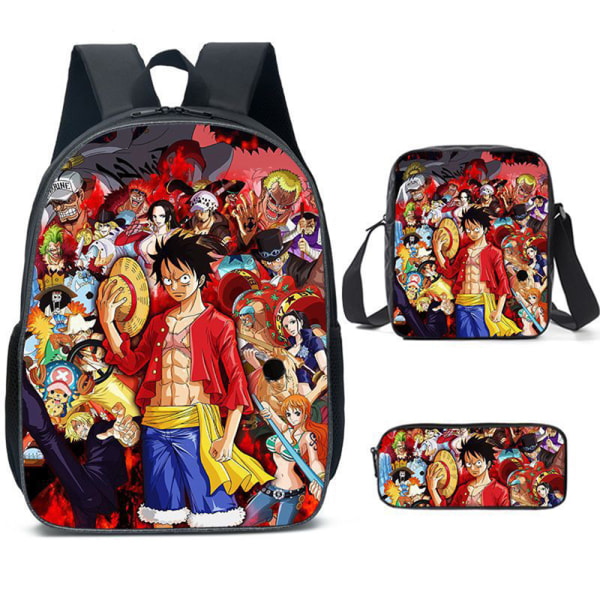 Barn Anime One Piece Ryggsäck Set med case Crossbody Bag Resor Casual Daypack