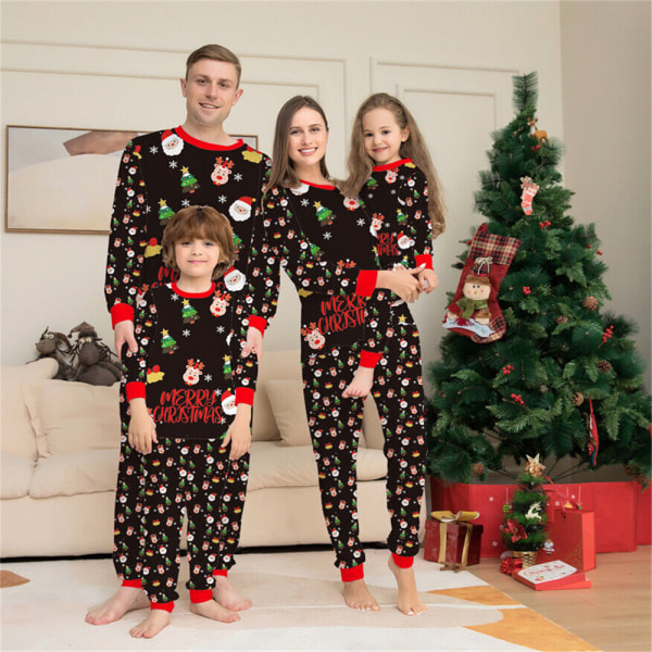 Julpyjamas med tryck för familjen, matchande nattkläder för barn Mom 3XL