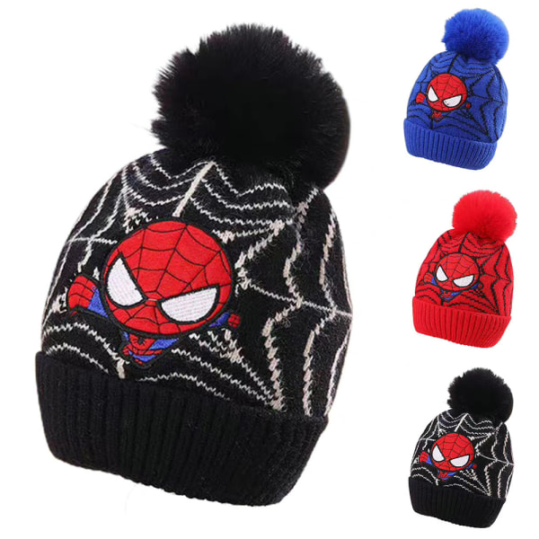 Pojkar Barn Vinter Spiderman Stickad Mössa Beanie Pompom Cap Black