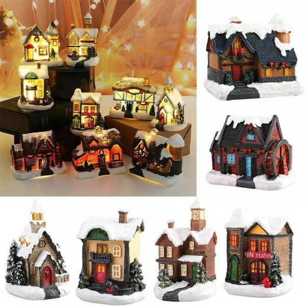 Led Light Up Mini Village House Scene Xmas Ornament Decor B