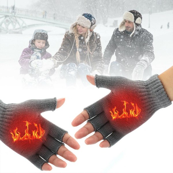 Vintervarm halvfinger elvärmehandske USB uppvärmda handskar grey