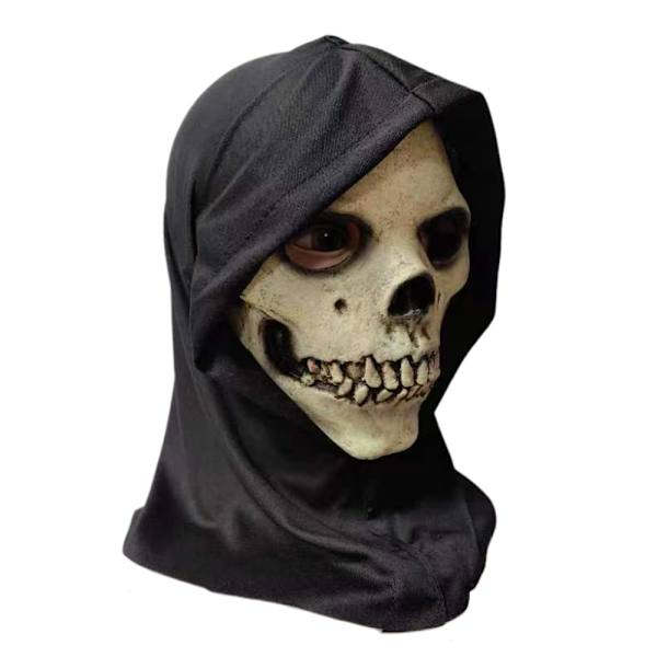 Dödskalle Skelett Latex Mask med Svart Huva Vuxen Herr Halloween Fest Maskeraddräkt Halloween Mask