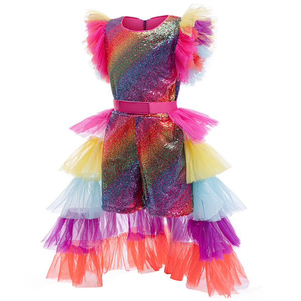 Regnbågskarnevalskostym för flickor 4-12 år, glittrande paljett-tutu-outfit för födelsedag 150cm