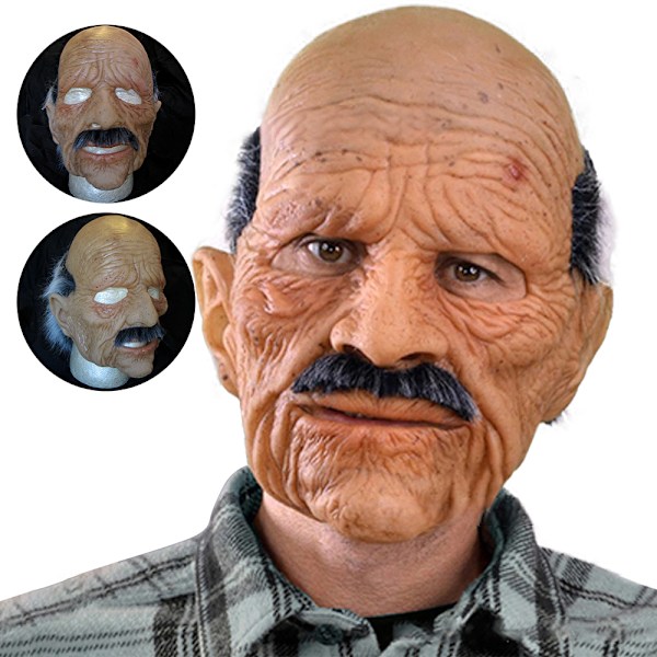 Gammal Man Latex Mask Vit Hårmask Huvudbonad Halloween Mask Skallig Morfar Mask Huvudöverdrag