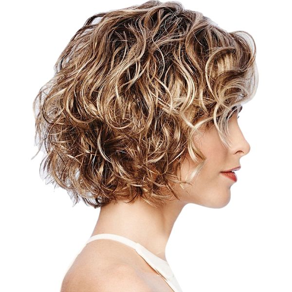 Kvinnor Naturlig Kort Lockig Peruk Blond Guld Vågigt Bob Stil Peruker Brown+Golden