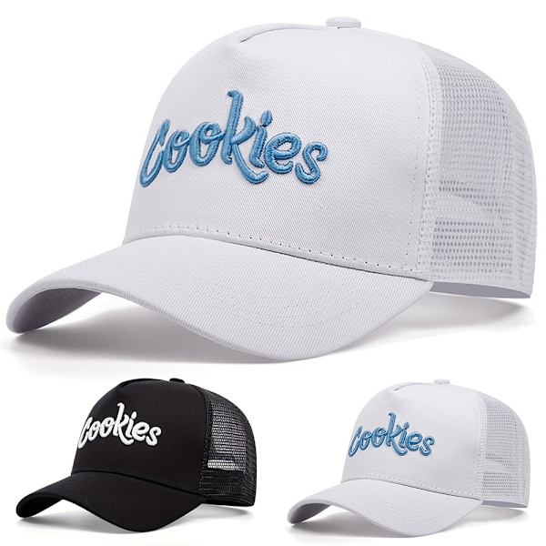 Cookies Broderad Trucker Mesh Basebollkeps för Män Sommar Andningsbar Hip Hop Keps Black