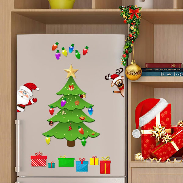 Julgran Kylskåpsmagneter Tomte Kylskåpsmagnetiska Dekaler Juldekorationer A