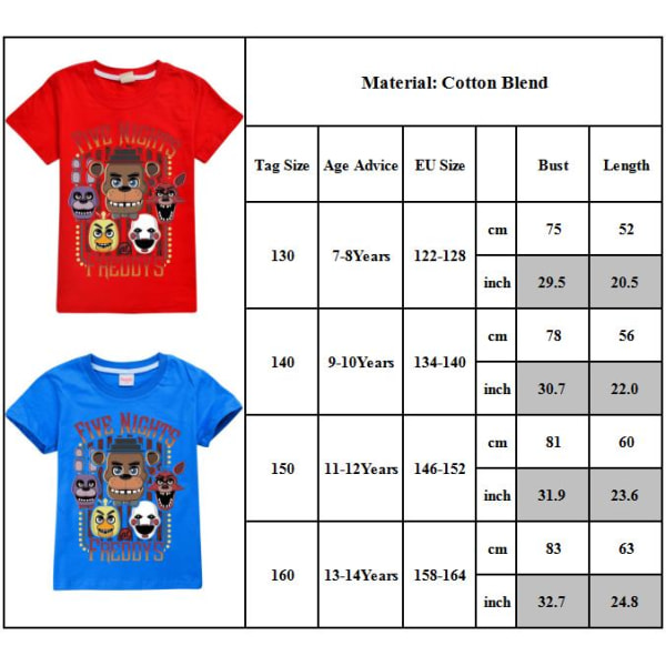 Five Nights at Freddy's FNAF T-shirt Barn Kortärmad Toppar Sommar Casual Blus Red 7-8 Years