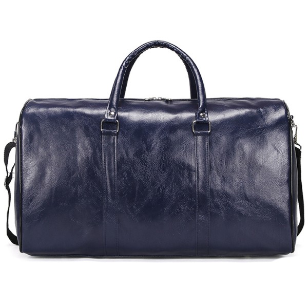 Män Retro Pu Läder Bagageförvaring Handväska Duffle Weekend Bag Blue