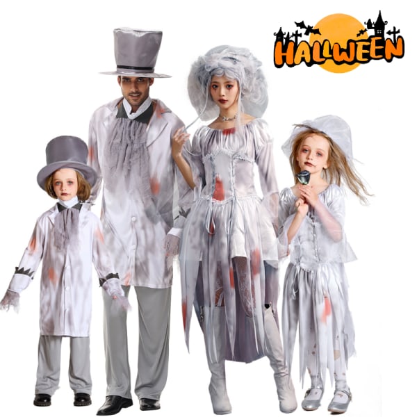 Halloween kostym skräck grå vampyr brud Cosplay Zombie Set Girls M