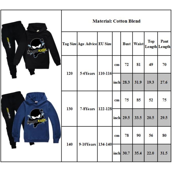NINJA KIDZ Träningsoverall för barn Hooded jumper Toppar+byxor Outfit Set black 130cm