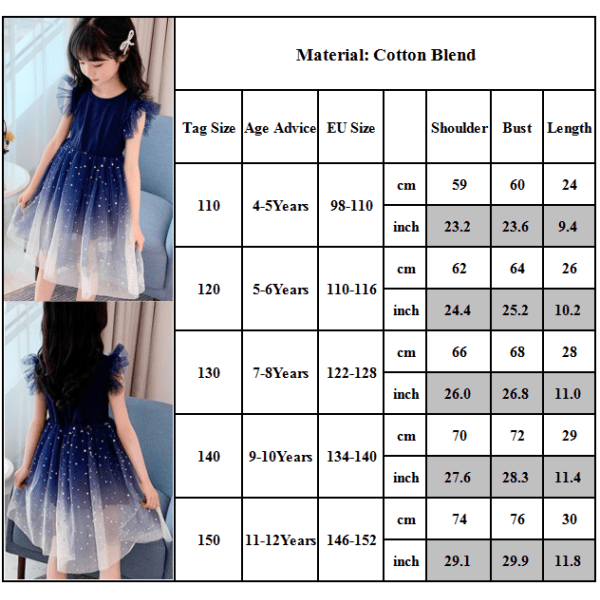 Barnflicka Prinsessa Stjärnhimmel Gradient Kortärmad Klänning Fest 140cm