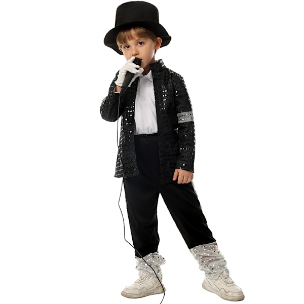 Barn Pojkar Michael Jackson Cosplay Kostym Set Halloween Fest Rollspel Kläder L