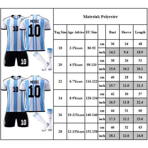 MESSI #10 Barn Pojkar Fotbollströja Ungdom Strumpor Set 26#