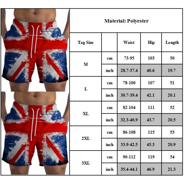 Herr Storbritannien Flagga Sommar Strandshorts Snörning Badbyxor Badkläder L