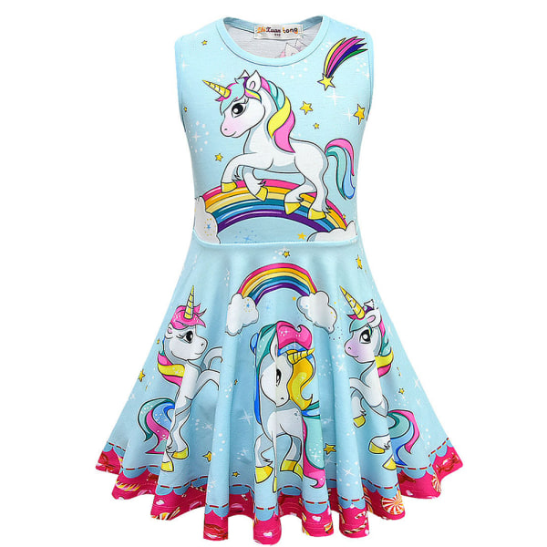 Girls Unicorn Print Ärmlös Tank Swing Dress Party Dress Blue 7-8 Years