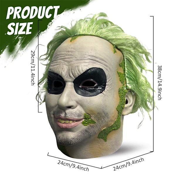 Beetlejuice Den Gotiska Clownen Masker Läskig Joker Helhuvudmask Halloween Rekvisita Short hair