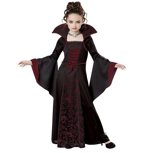 Barnflickor Halloween Kostymer Vampyr Cosplay Lång Häxklänning wine red 130cm