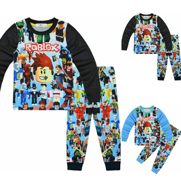 Kid Roblox T-shirt Toppar Byxor Outfit Sovkläder Pyjamas Set black 120cm