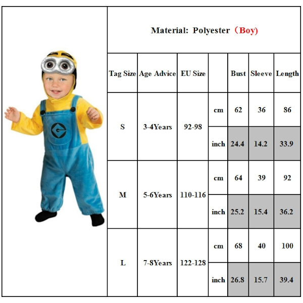 Minions-kostym för vuxna och barn, maskeradkläder, cosplay, Despicable Me, pojke och flicka Boys S