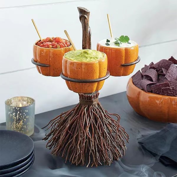 6 skålar Halloween Broom Pumpkin Candy Bowl Stand