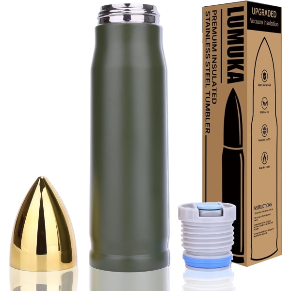 500ml Bullet Vakuumkopp Rostfritt Stål Termosmugg Vattenflaska För Utomhusbruk. Army green 500ml