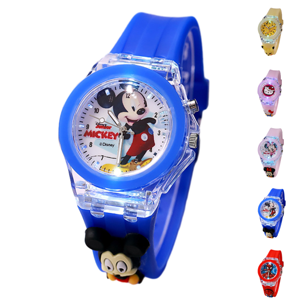 Cartoon Night Luminous Quartz Watch LED-blinkande silikonklockor Barnpresenter Minnie