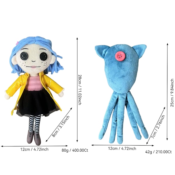 Filmfiguren Coraline 11 tum/9,8 tum Bläckfisk Anime Plyschdocka Cartoon Leksak Halloween Barnpresent A