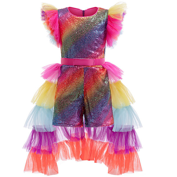 Regnbågskarnevalskostym för flickor 4-12 år, glittrande paljett-tutu-outfit för födelsedag 100cm