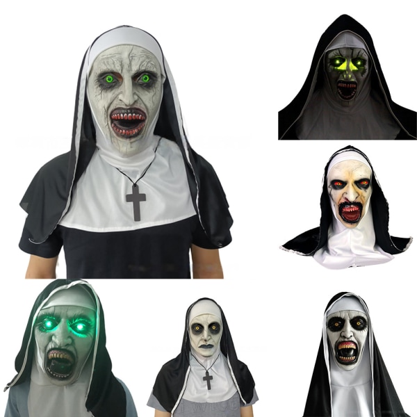 Läskig Halloween Nun Mask Full Head Creepy Realistisk Huvudbonad B