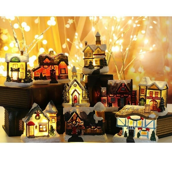Led Light Up Mini Village House Scene Xmas Ornament Decor B