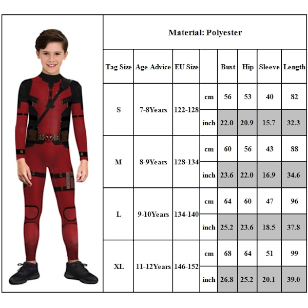 Deadpool Wolverine Jumpsuit Kostym Barn Pojkar Flickor Halloween Maskerad Cosplay Deadpool S