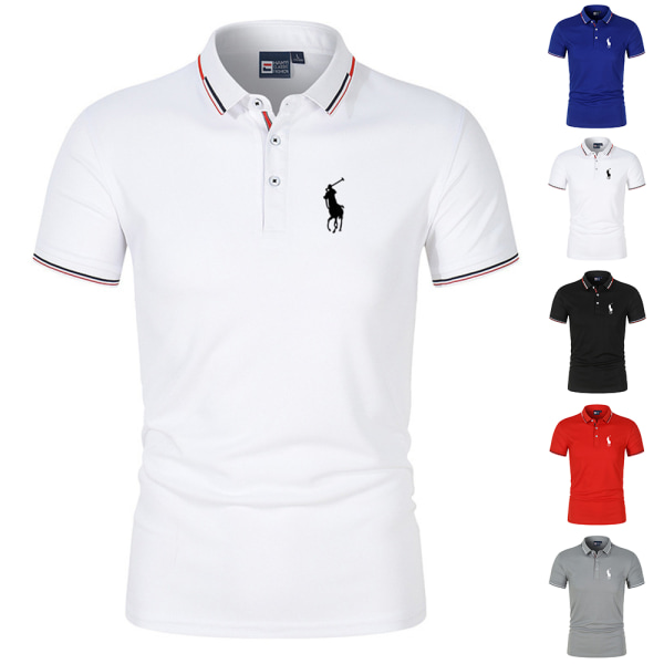 Herr kortärmad kavajslag avslappnad affärs polo T-shirt toppar Grey 4XL