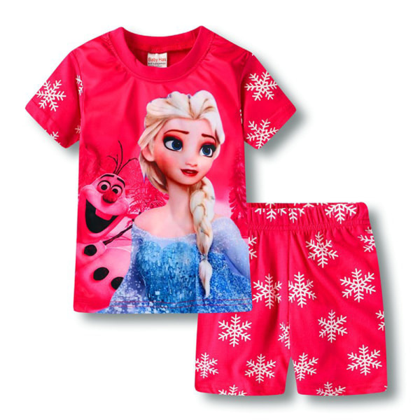 Barn Flickor Disney Character Print Sovkläder T-shirt Shorts Outfit Set Casual Frozen Elsa 4 Years