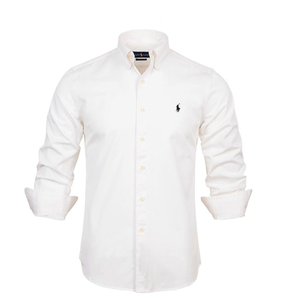 Ralph Lauren Poloskjorta Herrar Solid Knapp-Up Klänning Långärmad Arbets Skjortor Broderad Skjorta White 2XL