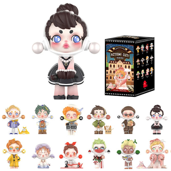 POP MART SKULLPANDA action! cut! Serie Blind Box Figurer, DIMOO Blind Box Figurer Samlarleksaker (Slumpmässigt en)