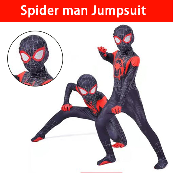 Kids Spiderman Superhero Jumpsuit Bodysuit Cosplay Kläder Black 9-11 Years