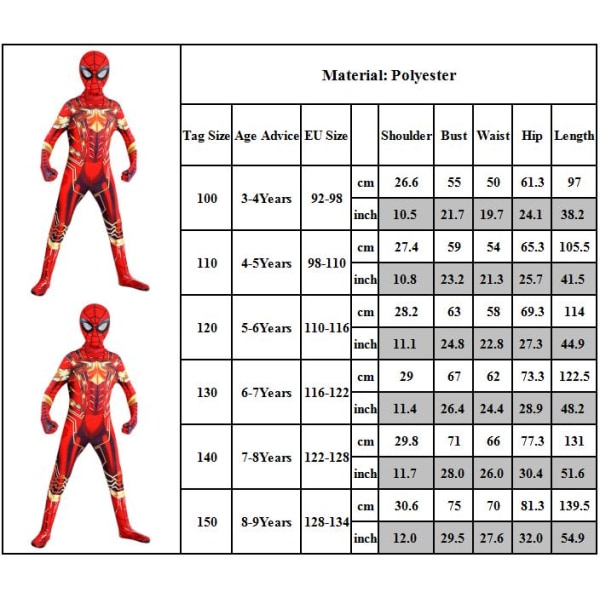 Spider Man Kostym Barn Halloween Fancy-Dress Jumpsuit för barn 100cm