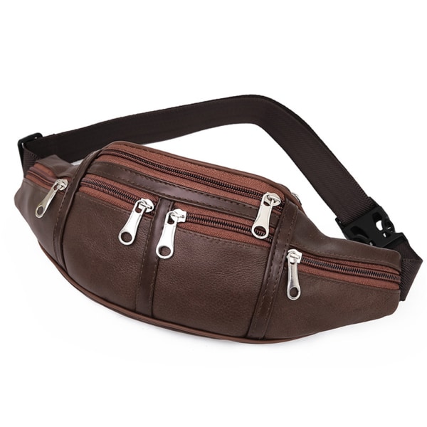 Läder midjeväska för män crossbody väska sportväska noll plånbok brown