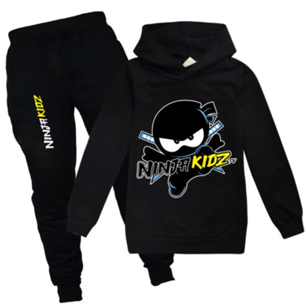 NINJA KIDZ Träningsoverall för barn Hooded jumper Toppar+byxor Outfit Set black 130cm