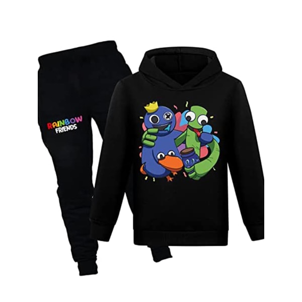 Pojkar Flickor Rainbow Friends Tryckta Hoodie Sweatpant&Byxor Set black 160cm