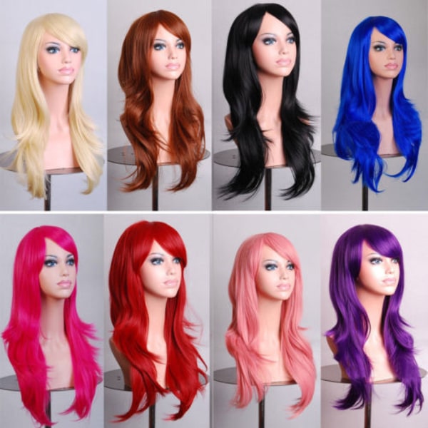 Kvinnor Anime Cosplay Långt Hår Full Peruk Lockig Våg Kostym #3 Red - Long Curly