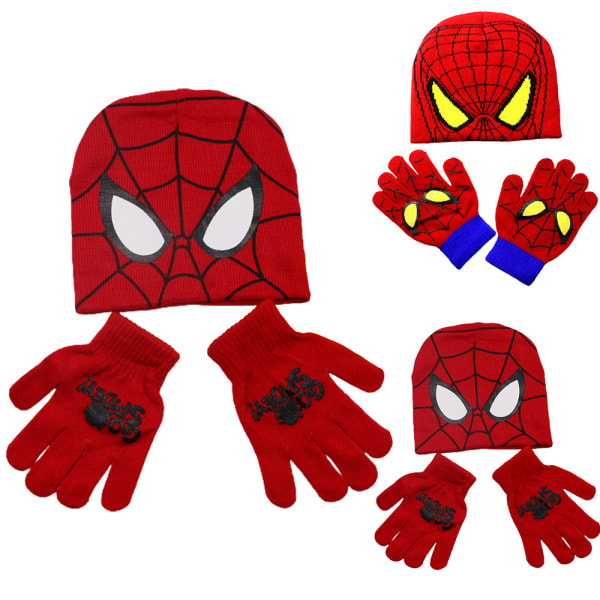 Kids Boy Spiderman Winter Warm Casual Stickad Mössa + Handskar Set A