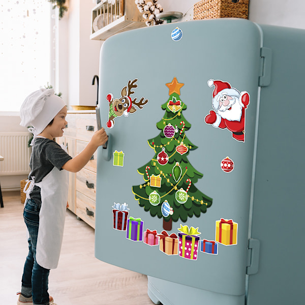Julgran Kylskåpsmagneter Tomte Kylskåpsmagnetiska Dekaler Juldekorationer C