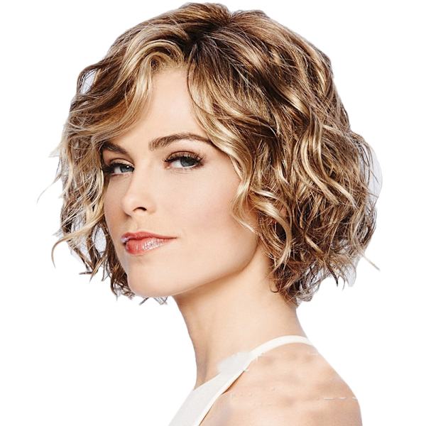 Kvinnor Naturlig Kort Lockig Peruk Blond Guld Vågigt Bob Stil Peruker Brown+Golden