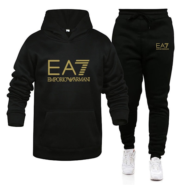 EA7 Herr Sport Hoodie Tracksuit Set Långärmad Hoodie Sweatshirt Jacka + Joggingbyxor Sweatpants Outfit Fickor A 2XL