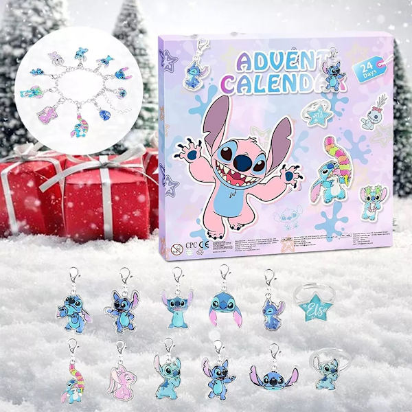 Stitch Adventkalender 2024 Smycken Adventkalender 2024 Jul 24 Dagar Nedräkningskalender med DIY Armband Jul Semester Ornament Flickor Present