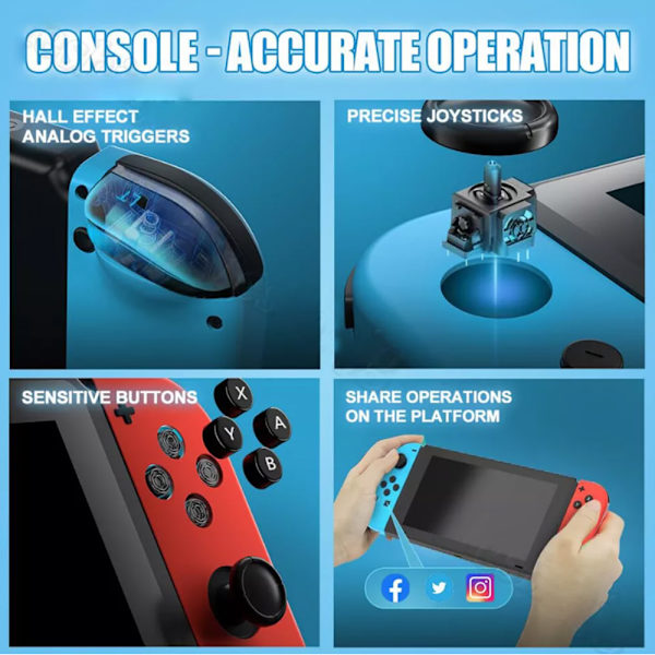 Joypad-kontroll för Nintendo Switch, Trådlös Joypad-ersättning för Switch-kontroll, Vänster och Höger Switch Blue Red